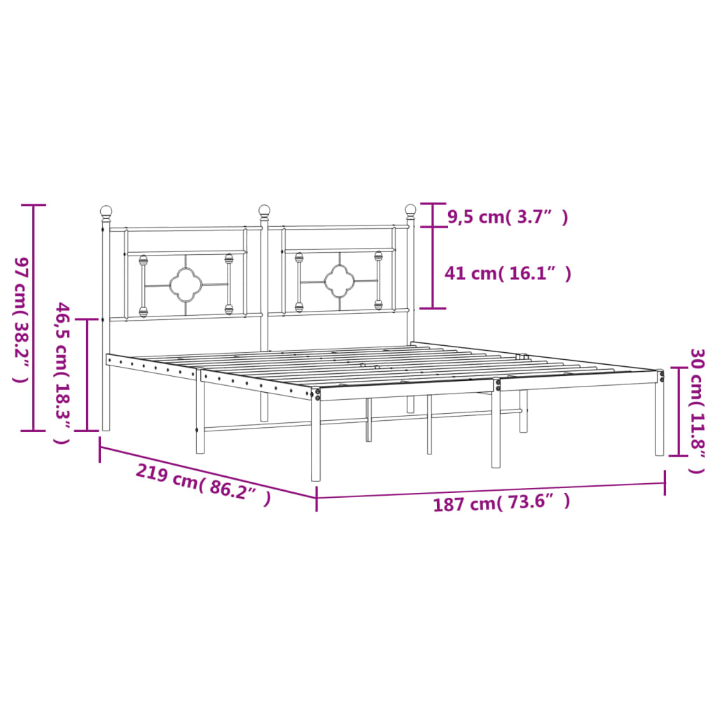 vidaXL Πλαίσιο Κρεβατιού με Κεφαλάρι Λευκό 183 x 213 εκ. Μεταλλικό