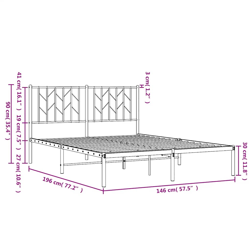 vidaXL Πλαίσιο Κρεβατιού με Κεφαλάρι Μαύρο 140 x 190 εκ. Μεταλλικό