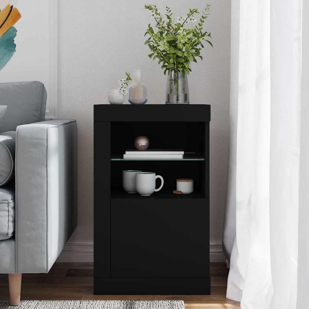 vidaXL Ντουλάπι Βοηθητικό με Φώτα LED Μαύρο από Επεξεργασμένο Ξύλο