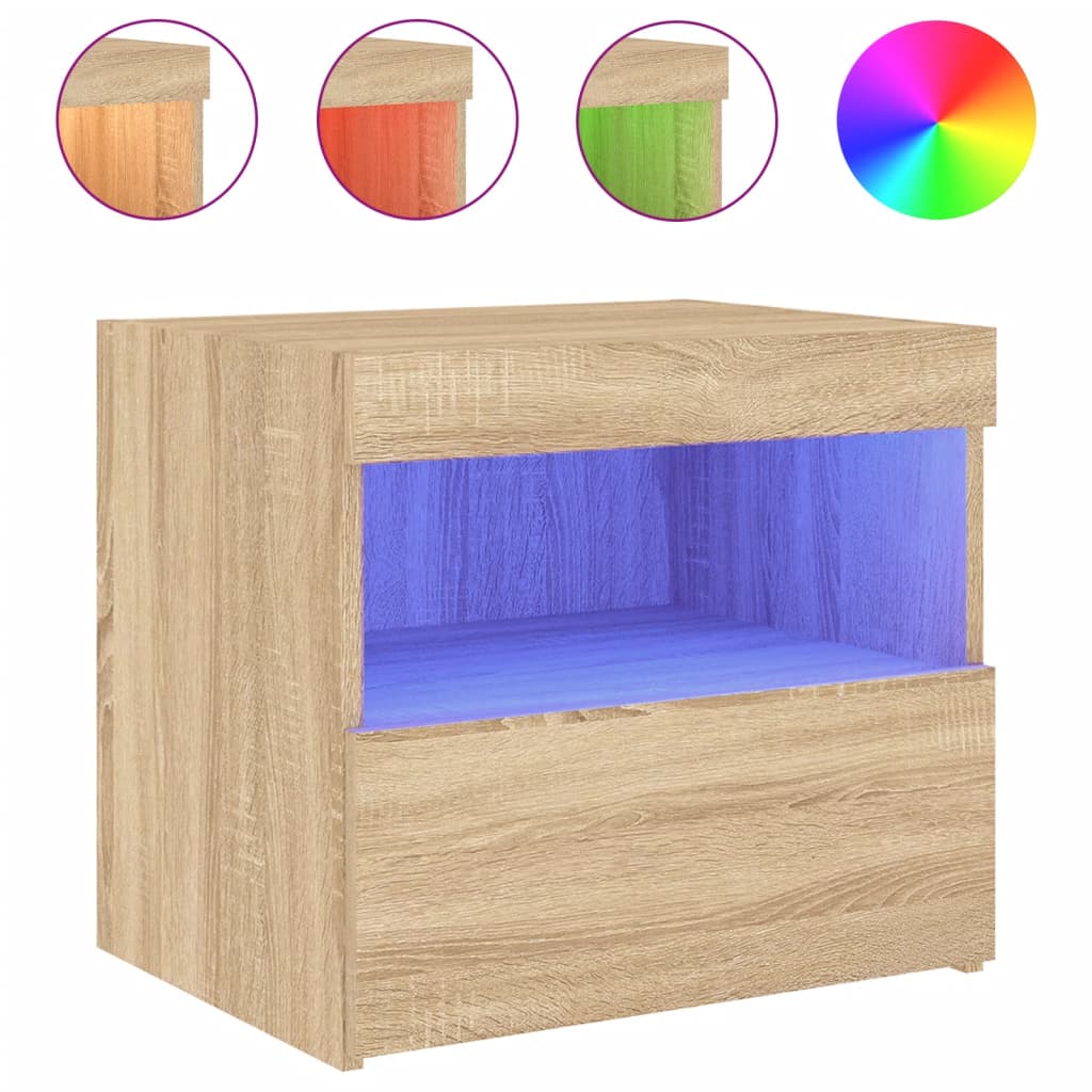 vidaXL Κομοδίνα με Φώτα LED 2 τεμ. Sonoma Δρυς 50x40x45 εκ.