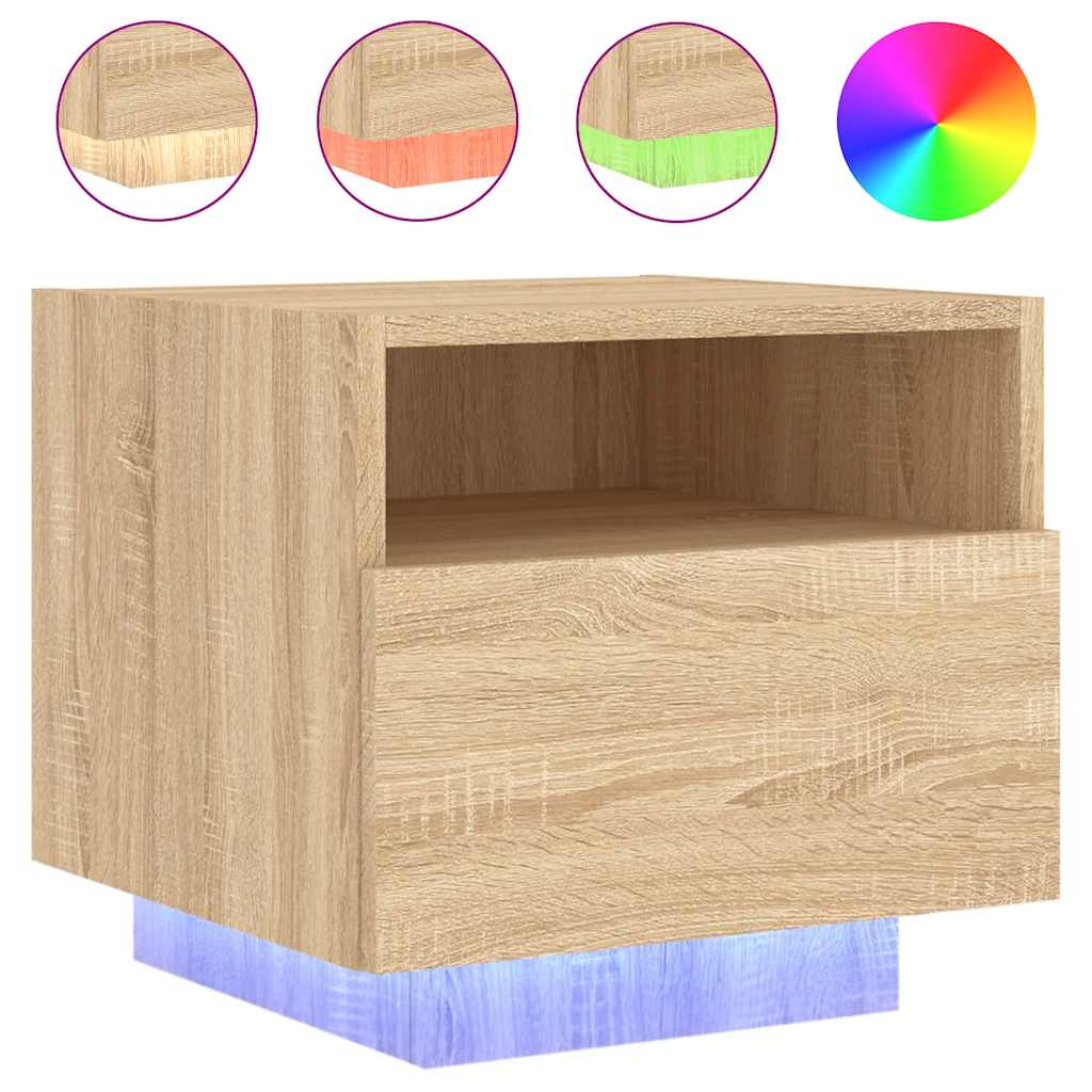 vidaXL Κομοδίνο με Φώτα LED Sonoma Δρυς 40 x 39 x 37 εκ.