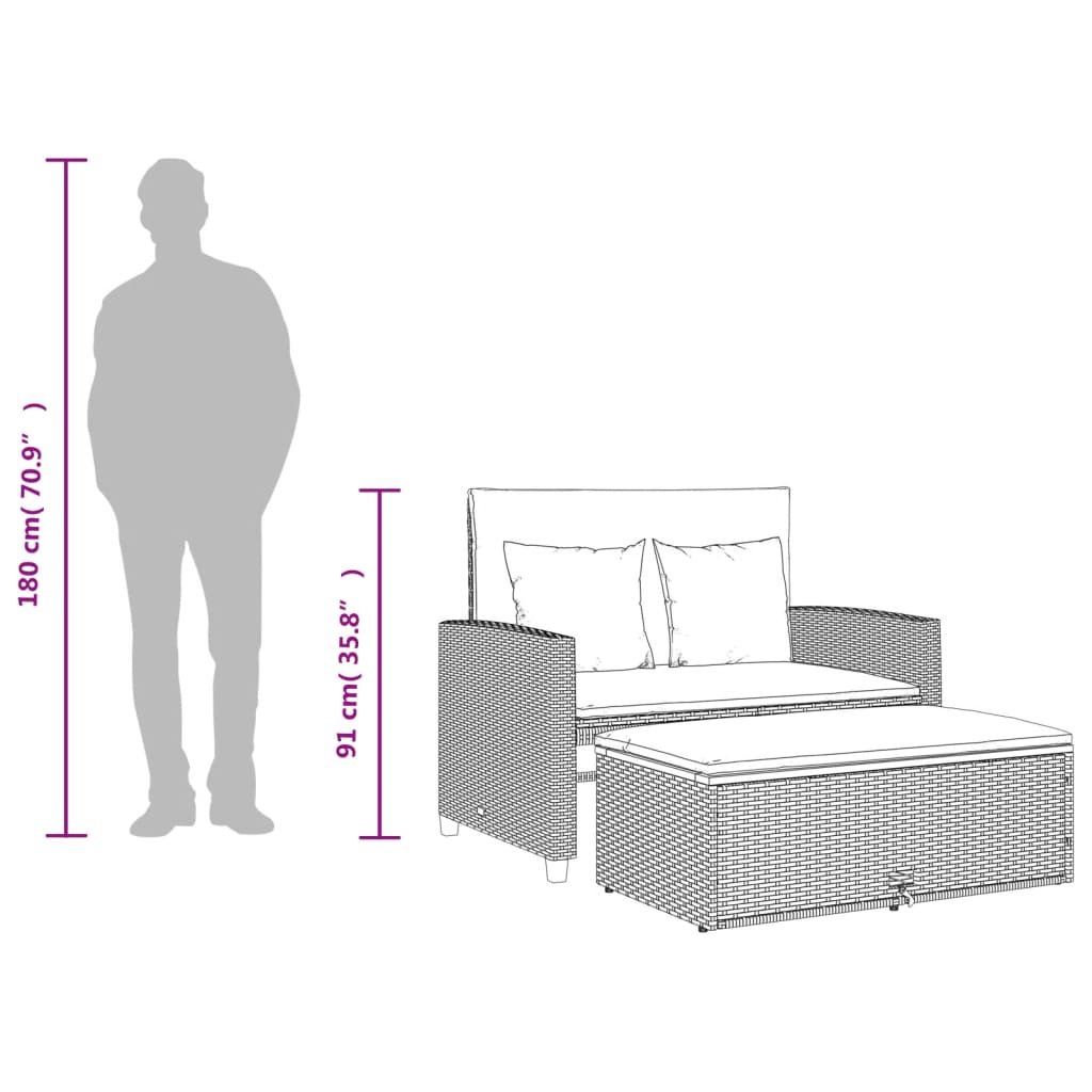 vidaXL Καναπές Κήπου Διθέσιος Μπεζ Συνθετικό Ρατάν/Ακακία + Μαξιλάρια