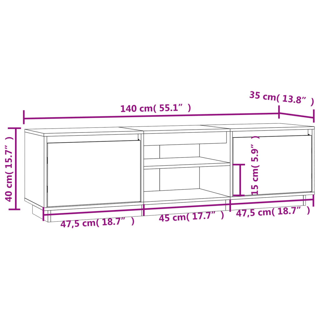 vidaXL Έπιπλο Τηλεόρασης Μαύρο 140 x 35 x 40 εκ. από Μασίφ Ξύλο Πεύκου
