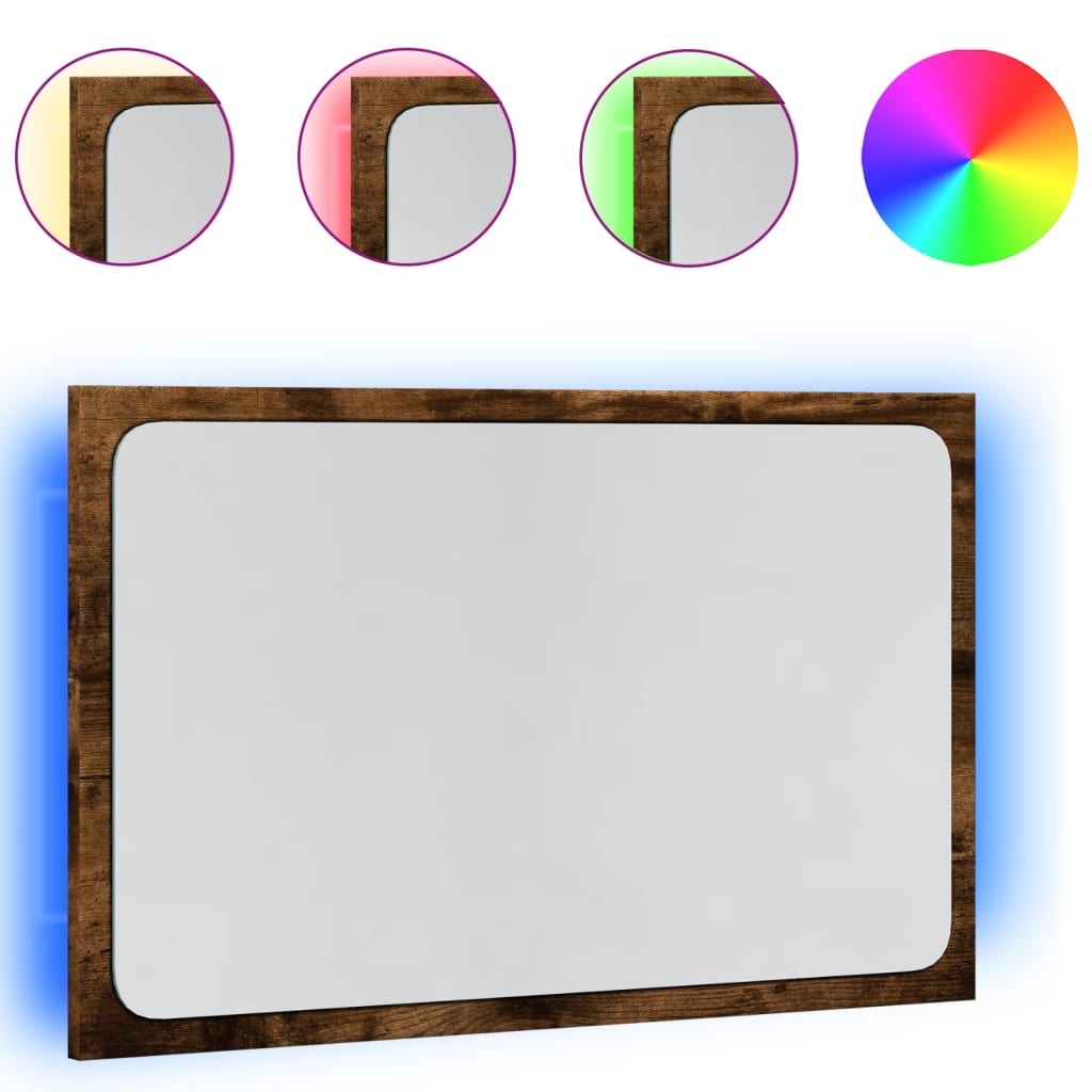 vidaXL LED Καθρέφτης Μπάνιου Καπνιστή Δρυς 60x8,5x38 εκ. Επεξεργ. Ξύλο