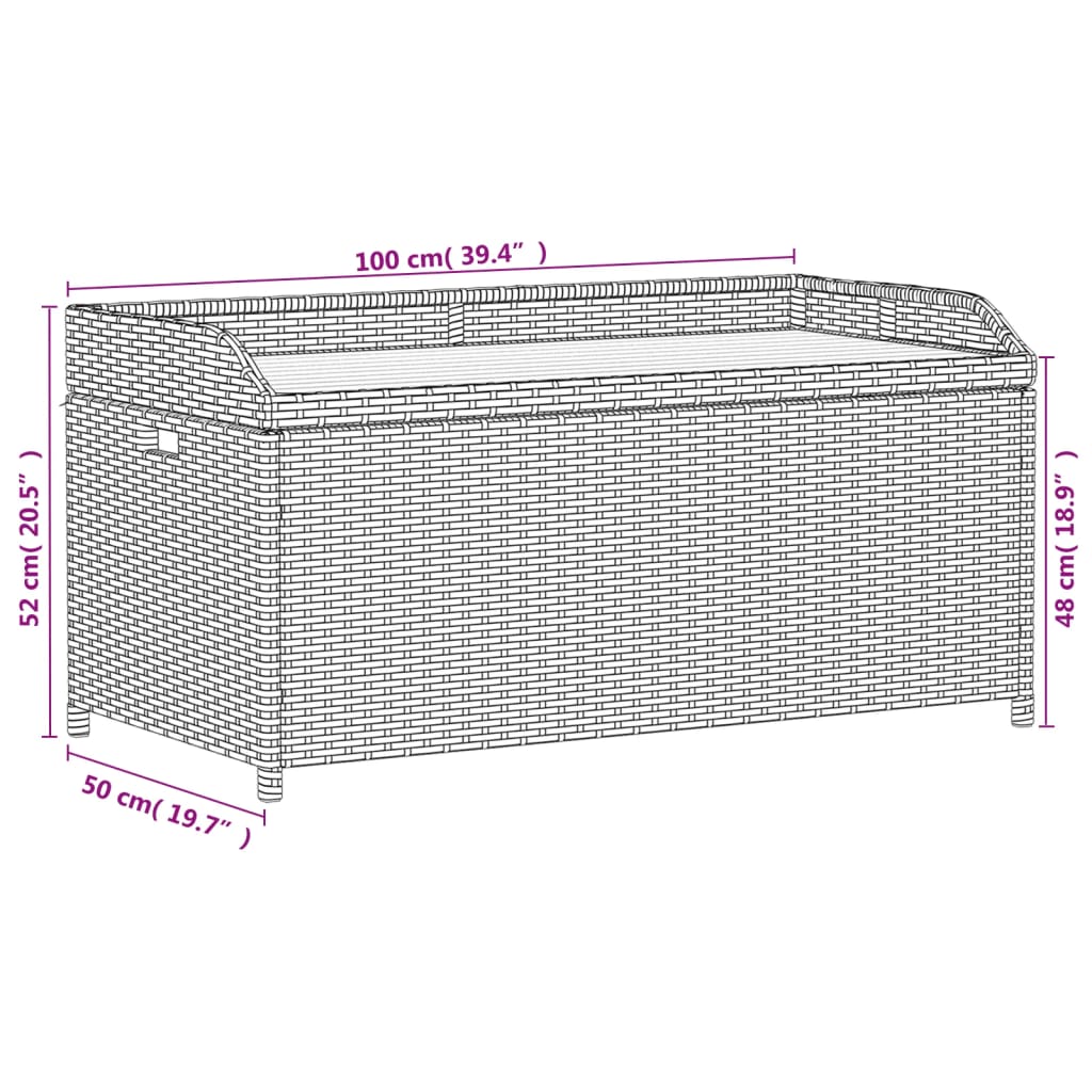 vidaXL Πάγκος Αποθ. Κήπου Μαύρος 100x50x52εκ. Συνθ. Ρατάν/Ξύλο Ακακίας