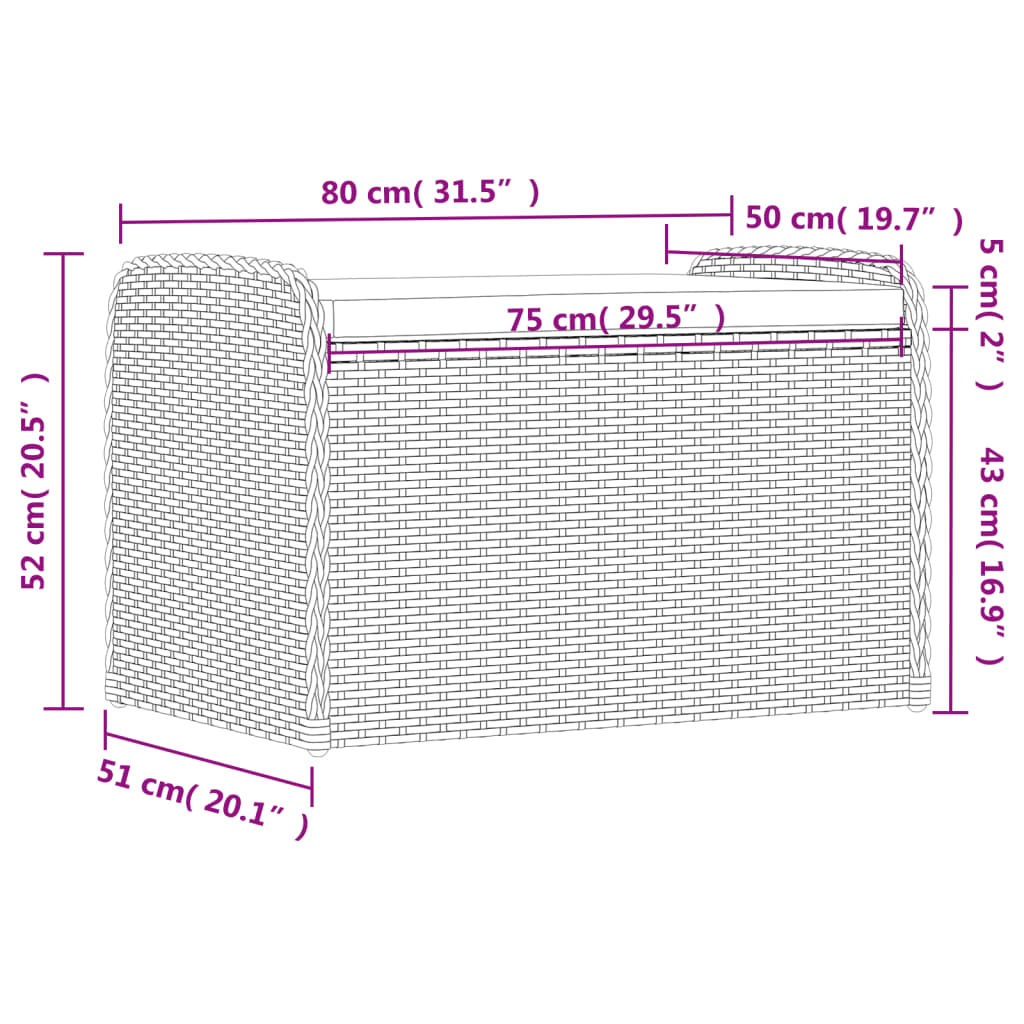 vidaXL Παγκάκι Αποθήκευσης Γκρι 80x51x52 εκ. Συνθετικό Ρατάν Μαξιλάρι