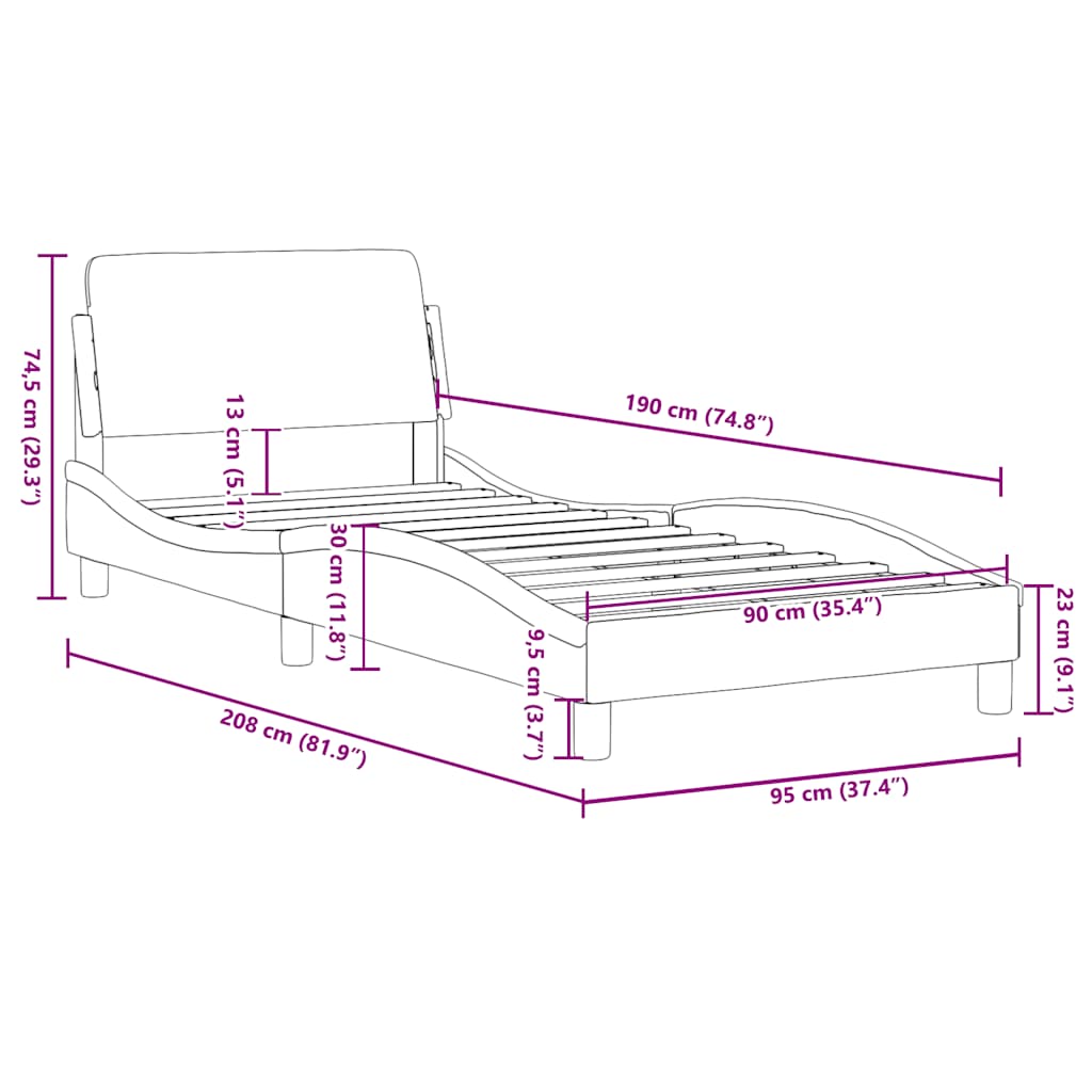 vidaXL Πλαίσιο Κρεβατιού Dover Γκρι 90x190 εκ. Συνθετικό Δέρμα
