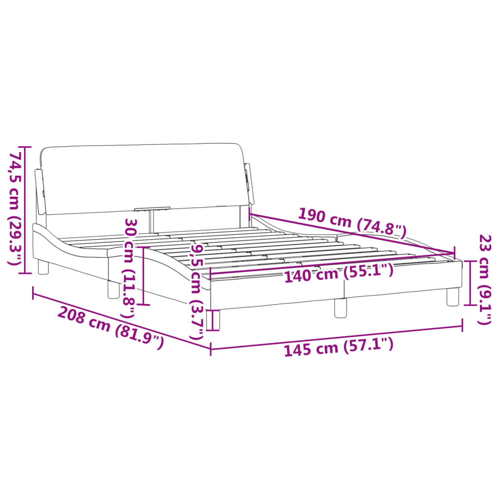 vidaXL Σκελετός Κρεβατιού Dover Σκ. Γκρι 140x190 εκ. Βελούδινο