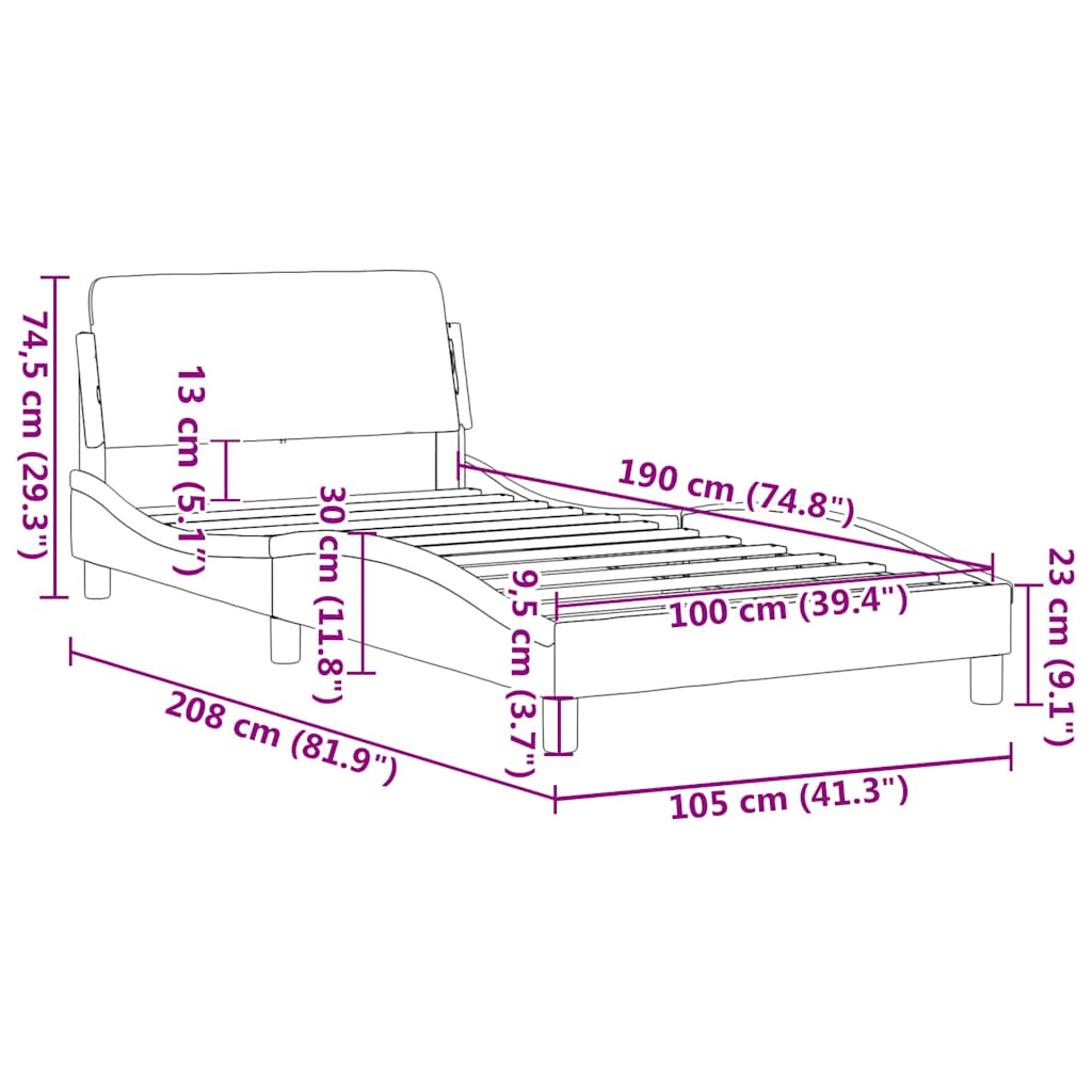 vidaXL Σκελετός Κρεβατιού Dover Λευκό 100x190 εκ.Συνθ. Δέρμα