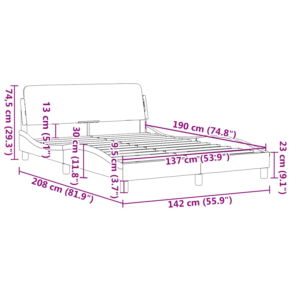 vidaXL Πλαίσιο Κρεβατιού Dover Μαύρο 137x190 εκ. Συνθετικό Δέρμα