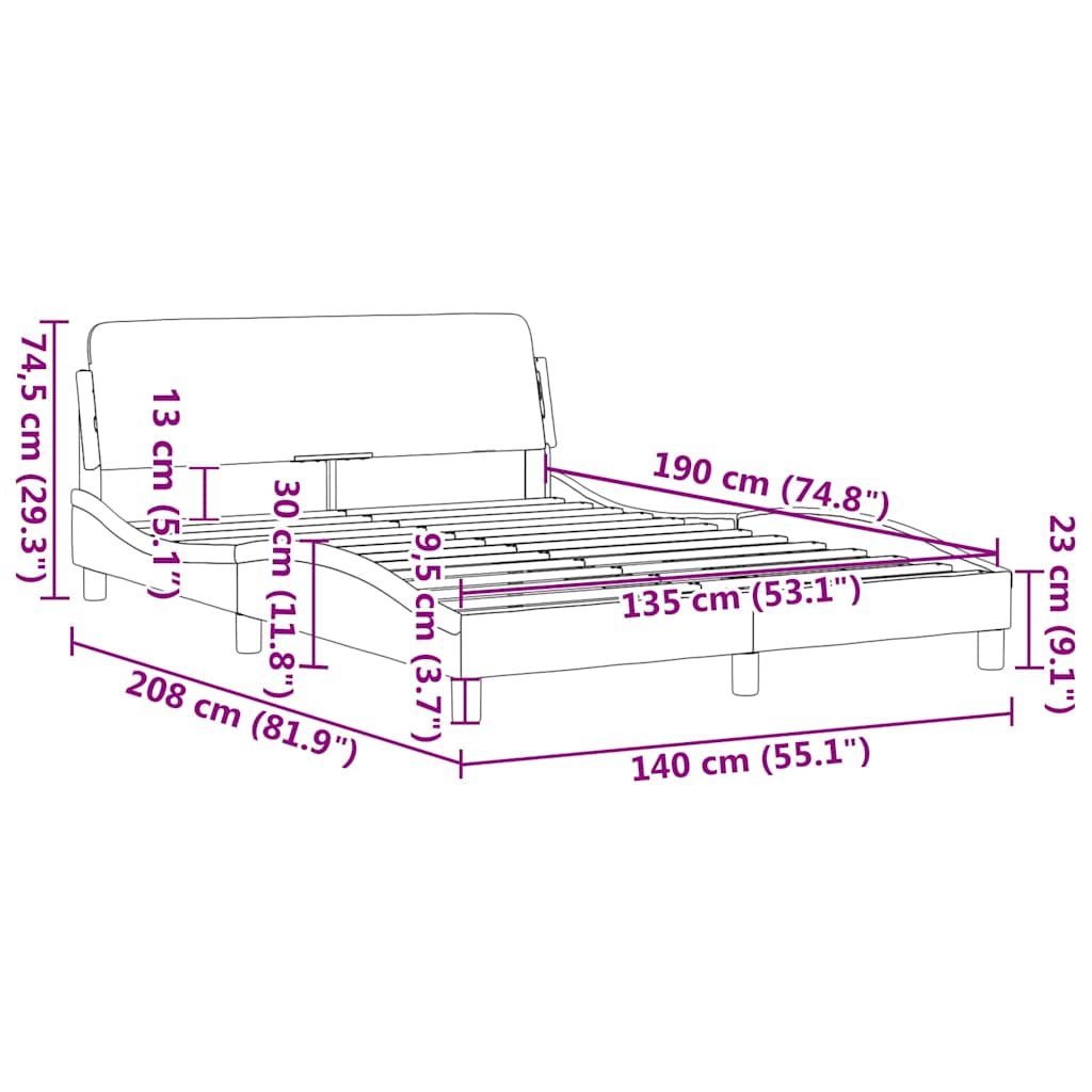 vidaXL Πλαίσιο Κρεβατιού Dover Ανοιχτό Γκρι 135x190 εκ. Βελούδο