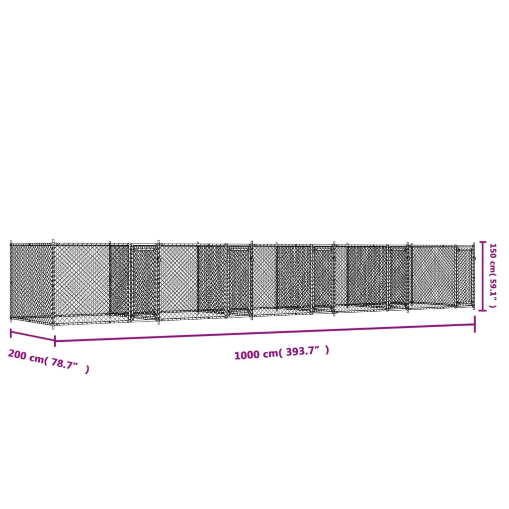 vidaXL Κλουβί Σκύλου με Πόρτες Γκρι 10x2x1,5 μ. Γαλβανισμένος Χάλυβας