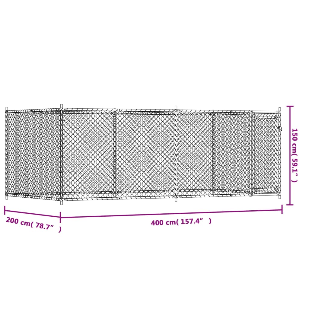 vidaXL Κλουβί Σκύλου με Πόρτα Γκρι 4x2x1,5 μ. Γαλβανισμένος Χάλυβας
