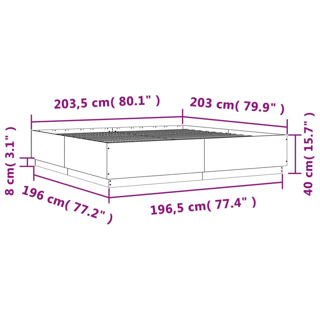 vidaXL Πλαίσιο Κρεβατιού Γκρι Sonoma 200x200 εκ. Επεξεργασμένο Ξύλο