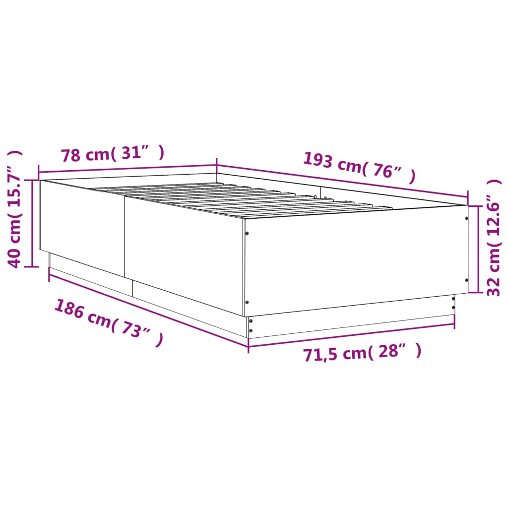 vidaXL Πλαίσιο Κρεβατιού Καπνιστή Δρυς 75x190 εκ. Επεξεργασμένο Ξύλο