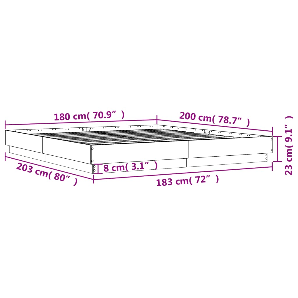 vidaXL Πλαίσιο Κρεβατιού Γκρι Sonoma 180x200 εκ. Επεξεργασμένο Ξύλο
