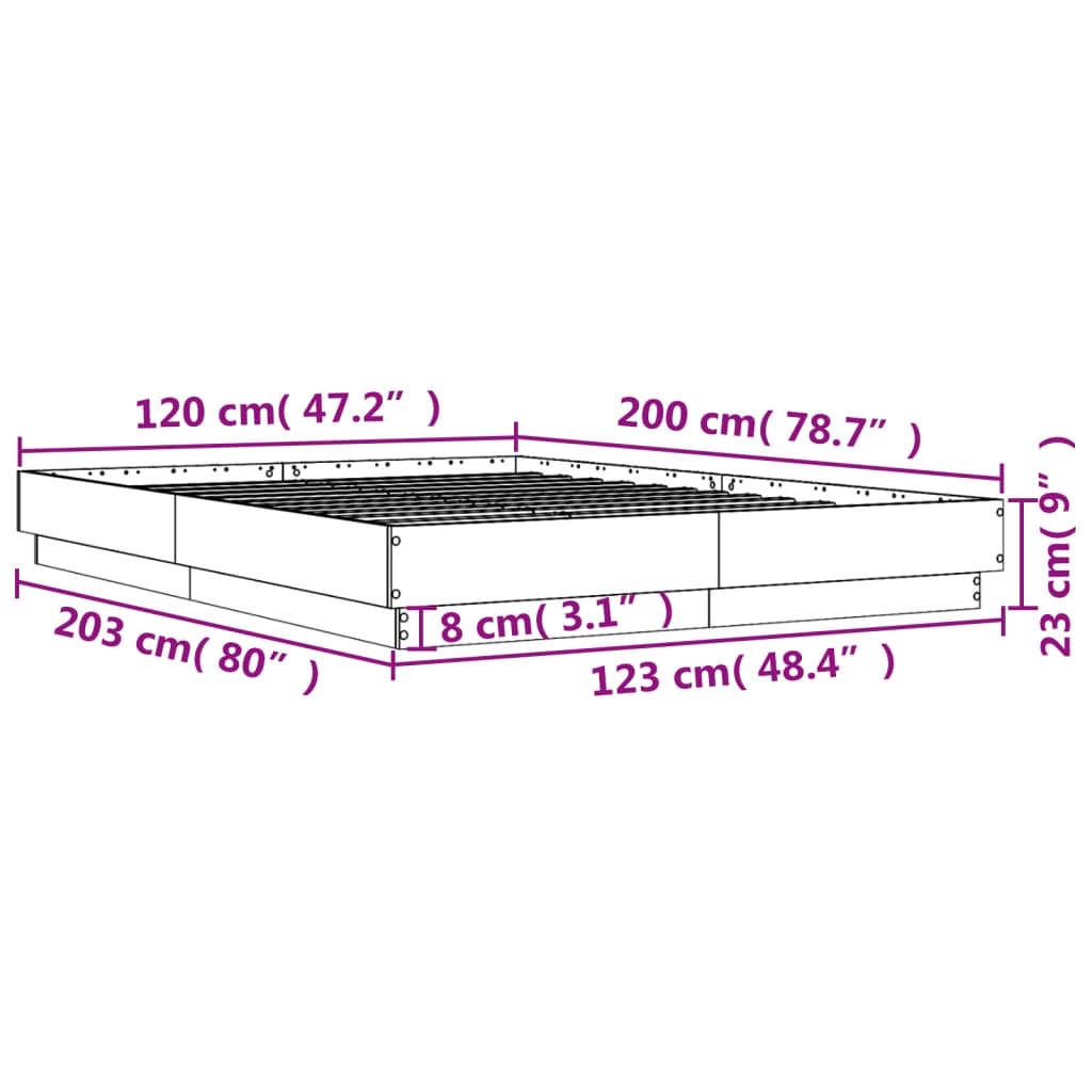 vidaXL Πλαίσιο Κρεβατιού Καπνιστή Δρυς 120x200 εκ. Επεξεργασμένο Ξύλο