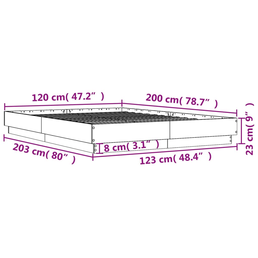 vidaXL Πλαίσιο Κρεβατιού Γκρι Sonoma 120x200 εκ. Επεξεργασμένο Ξύλο