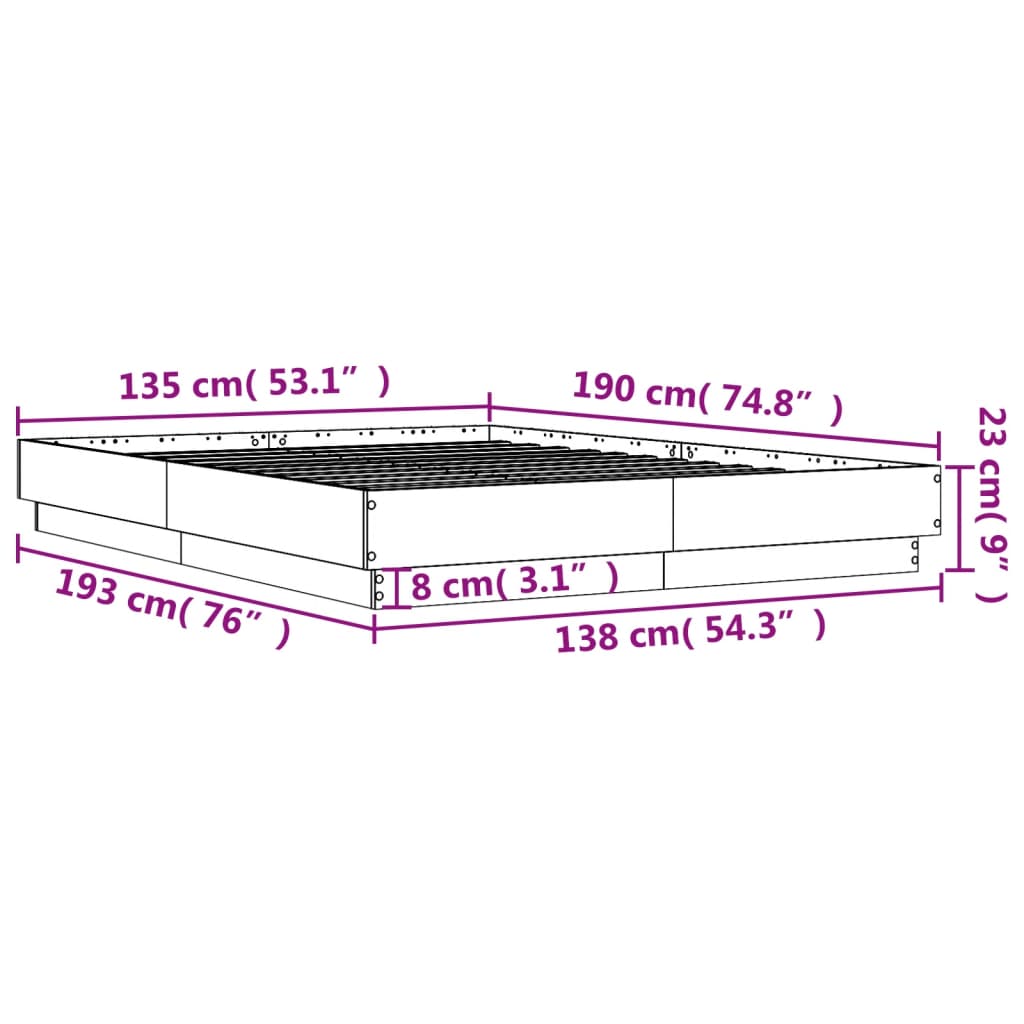 vidaXL Πλαίσιο Κρεβατιού Λευκό 135x190 εκ. από Επεξεργασμένο Ξύλο