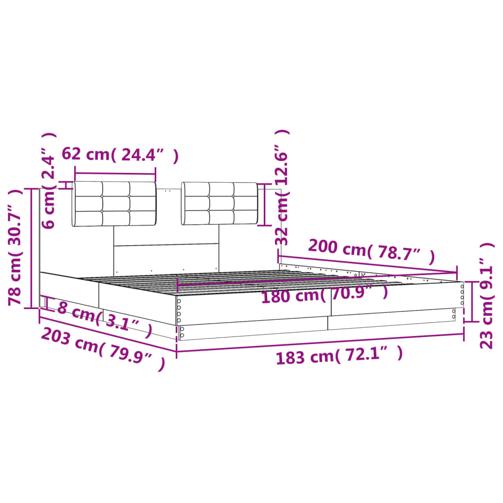 vidaXL Πλαίσιο Κρεβατιού με Κεφαλάρι Λευκό 180x200εκ. Μασίφ Επεξ. Ξύλο