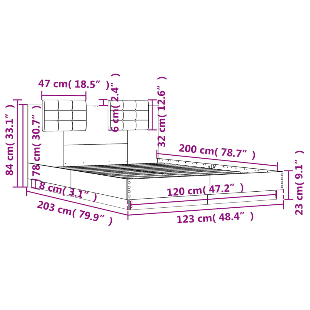 vidaXL Πλαίσιο Κρεβατιού με Κεφαλάρι Γκρι Sonoma 120x200εκ. Επεξ. Ξύλο