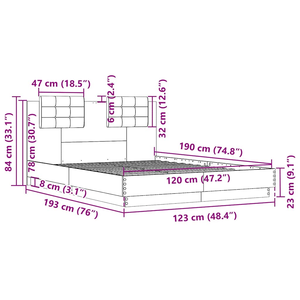 vidaXL Πλαίσιο Κρεβατιού με Κεφαλάρι Καφέ δρυς 120x190 εκ.