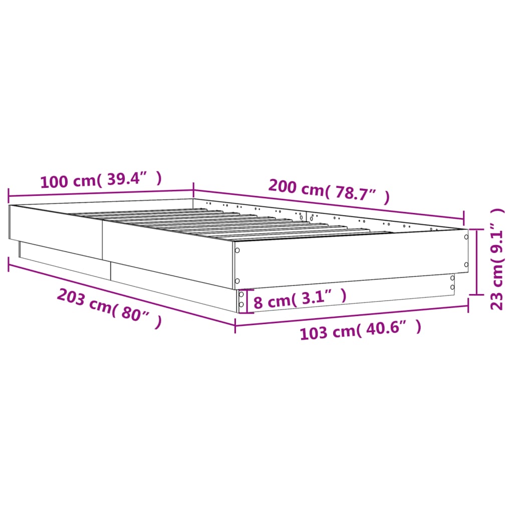 vidaXL Πλαίσιο Κρεβατιού Γκρι Σκυροδέματος 100x200 εκ. Επεξεργ. Ξύλο