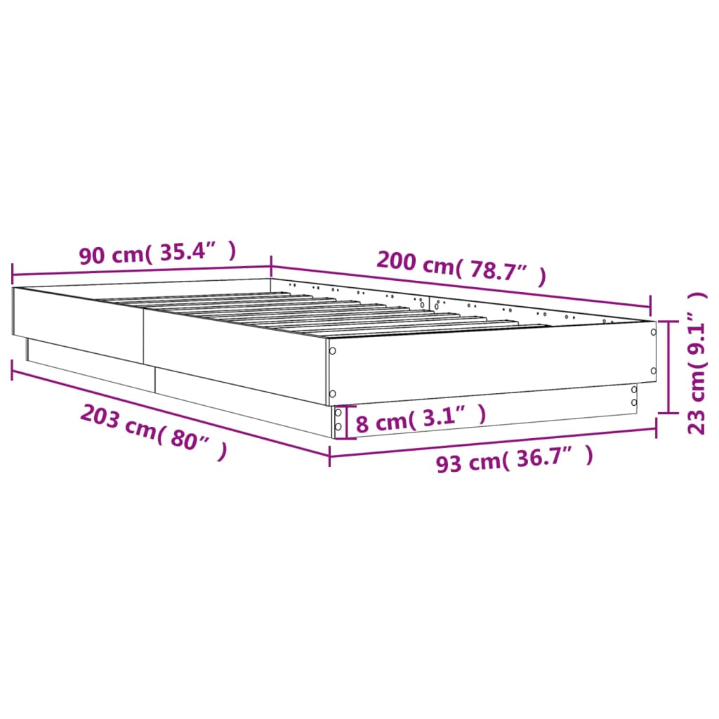 vidaXL Πλαίσιο Κρεβατιού Γκρι Σκυροδέματος 90x200 εκ. Επεξεργ. Ξύλο