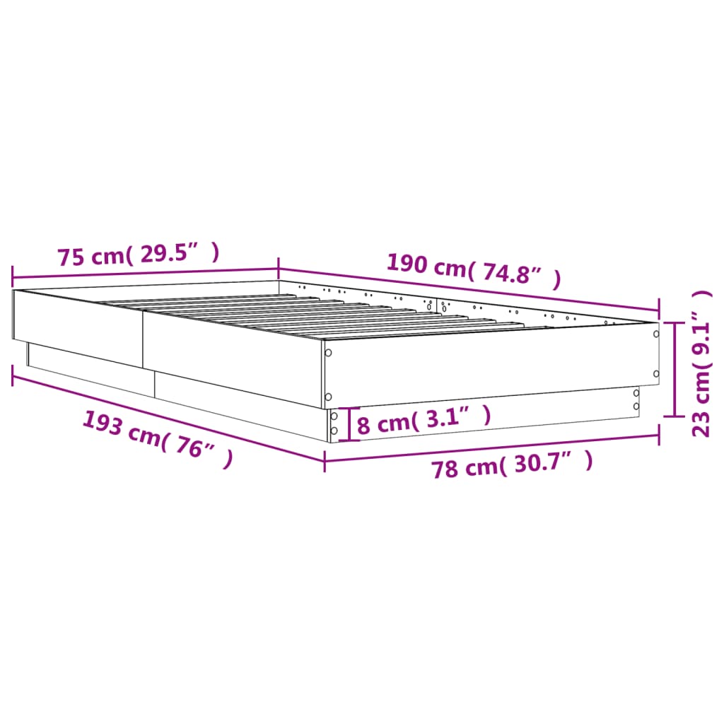 vidaXL Πλαίσιο Κρεβατιού Χωρ. Στρώμα Sonoma Δρυς 75x190εκ Επεξ. Ξύλο