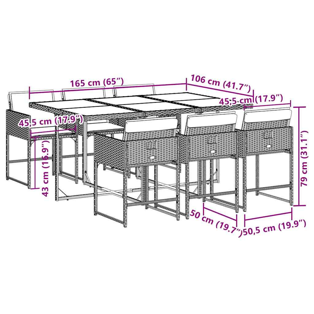 vidaXL Σετ Τραπεζαρίας Κήπου 7 τεμ. Γκρι Συνθ. Ρατάν με Μαξιλάρια