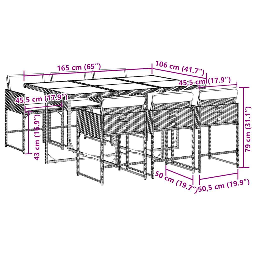 vidaXL Σετ Τραπεζαρίας Κήπου 7 τεμ. Γκρι Συνθ. Ρατάν με Μαξιλάρια