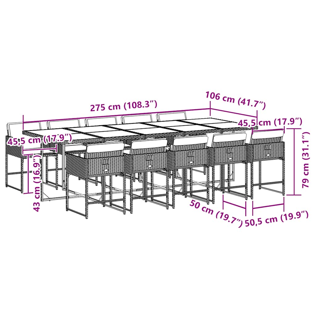 vidaXL Σετ Τραπεζαρίας Κήπου 11 Τεμαχίων Γκρι Συνθ. Ρατάν με Μαξιλάρια
