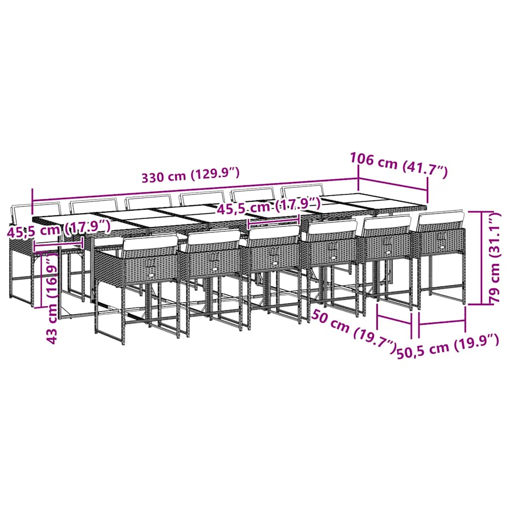 vidaXL Σετ Τραπεζαρίας Κήπου 13τεμ. Μαύρο από Συνθ. Ρατάν με Μαξιλάρια