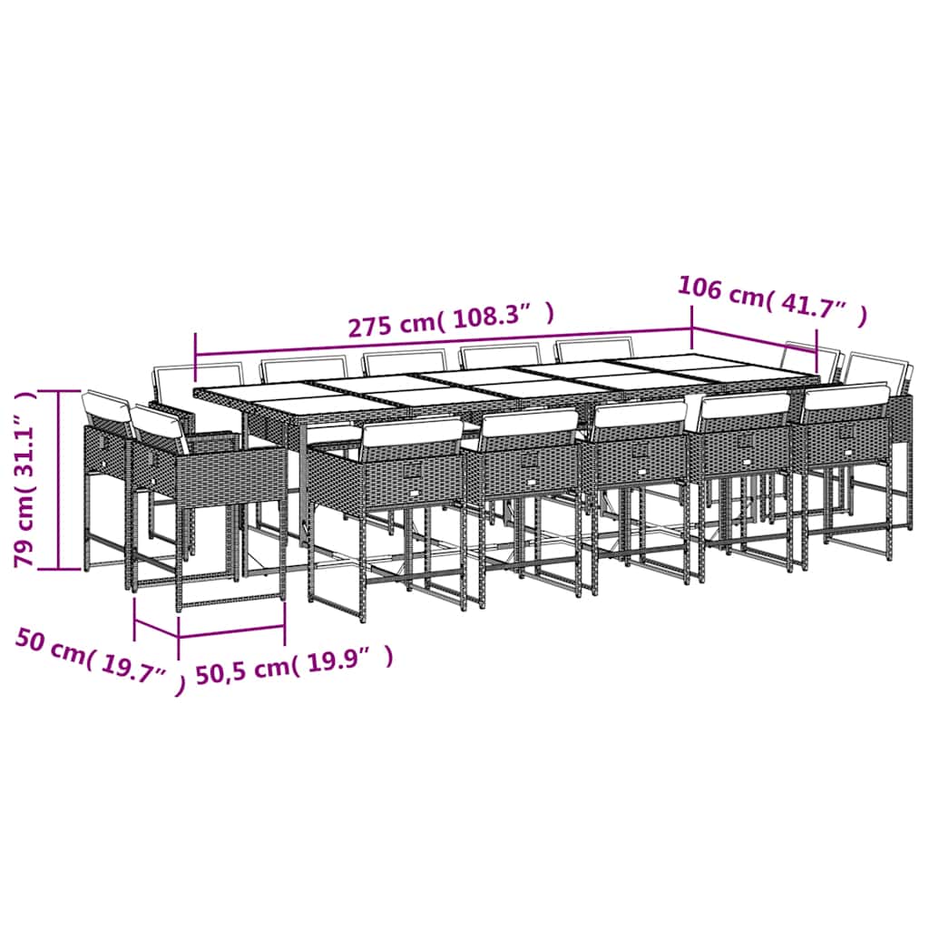 vidaXL Σετ Τραπεζαρίας Κήπου 15 τεμ. Μπεζ Συνθετικό Ρατάν με Μαξιλάρια