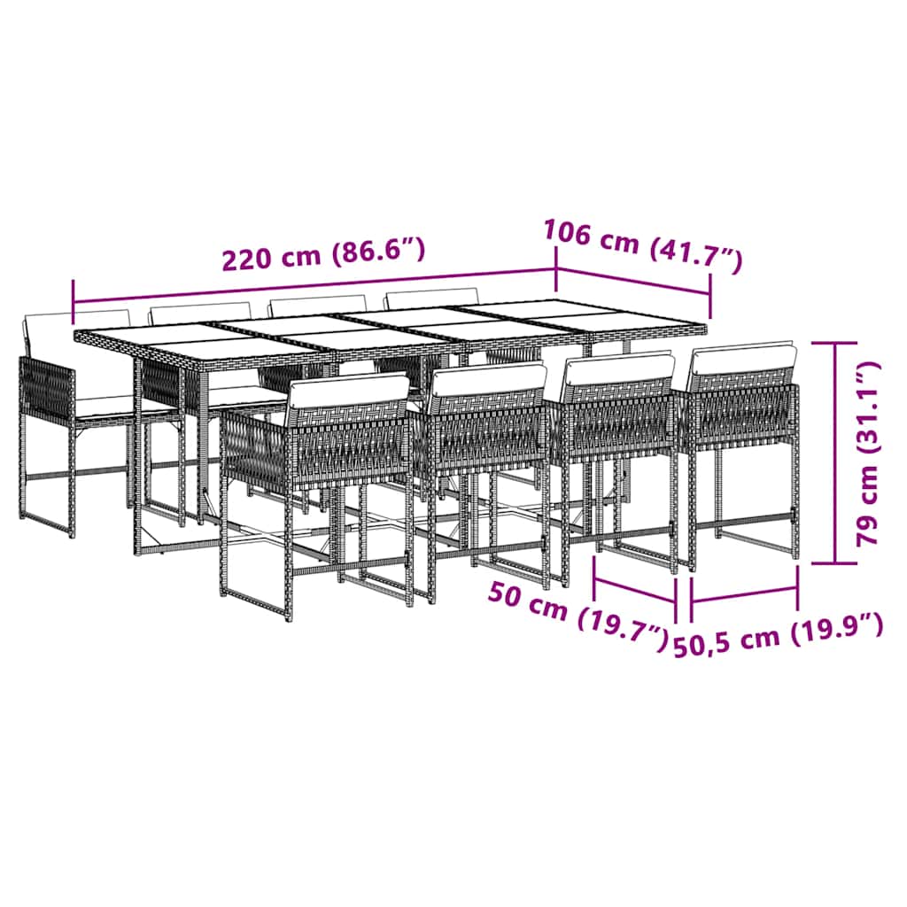 vidaXL Σετ Τραπεζαρίας Κήπου 9τεμ. Μικτό Μπεζ Συνθ. Ρατάν με Μαξιλάρια