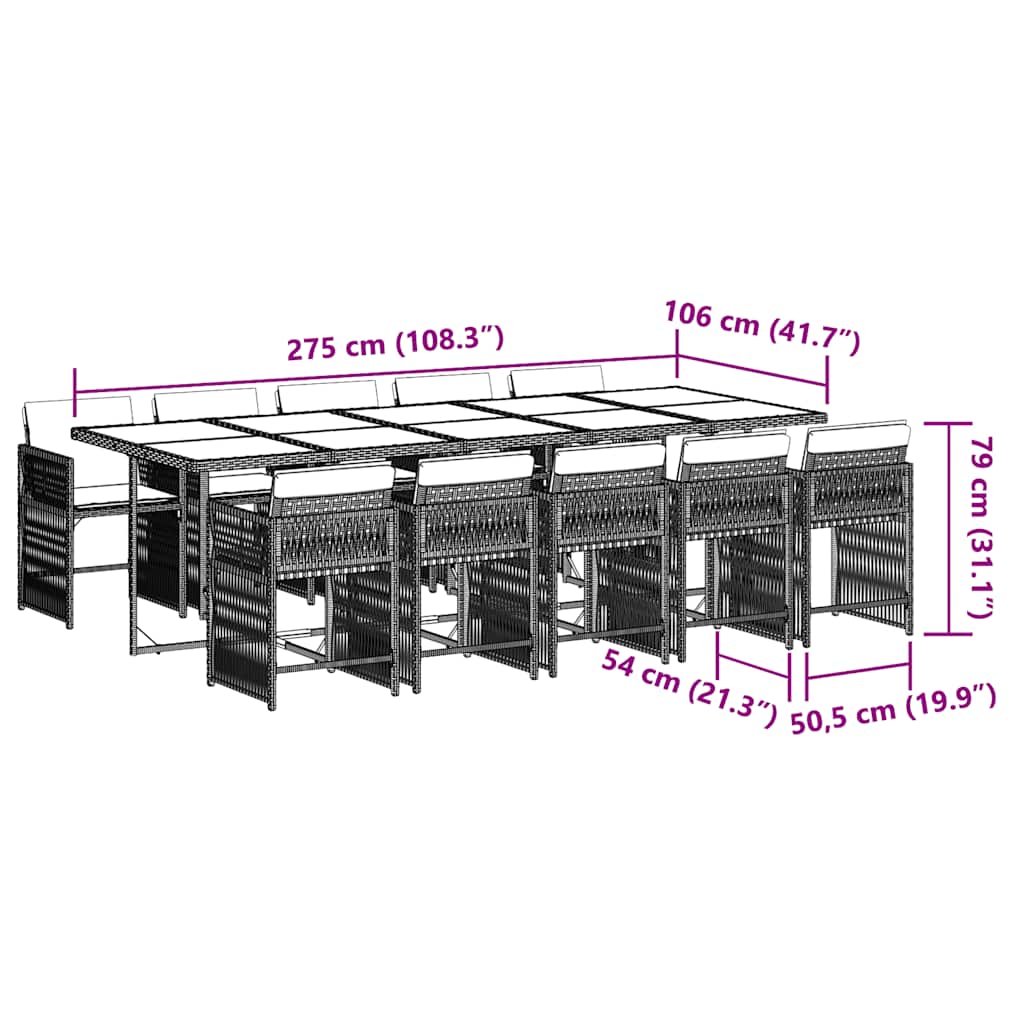 vidaXL Σετ Τραπεζαρίας Κήπου 11 Τεμαχίων Γκρι Συνθ. Ρατάν με Μαξιλάρια