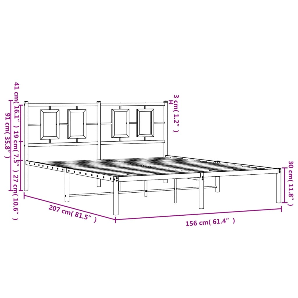 vidaXL Πλαίσιο Κρεβατιού με Κεφαλάρι Μαύρο 150 x 200 εκ. Μεταλλικό