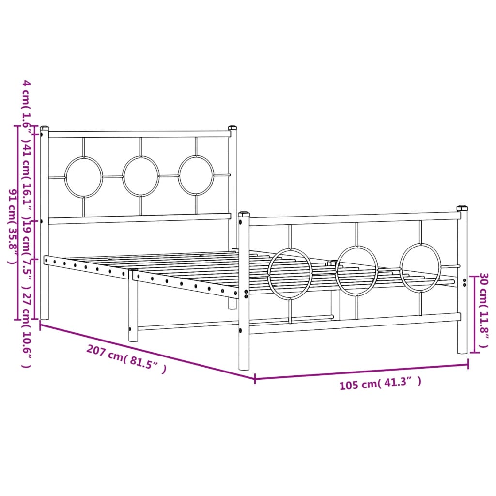 vidaXL Πλαίσιο Κρεβατιού με Κεφαλάρι&Ποδαρικό Λευκό 100x200εκ. Μέταλλο