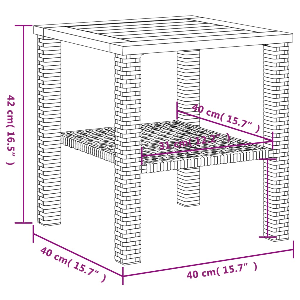 vidaXL Τραπέζι Κήπου Μαύρο 40x40x42 εκ. Συνθετικό Ρατάν & Ξύλο Ακακίας