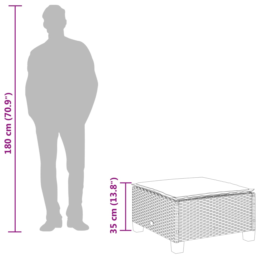 vidaXL Υποπόδιο Κήπου Μαύρο 63,5x56x32 εκ. Συνθετικό Ρατάν με Μαξιλάρι