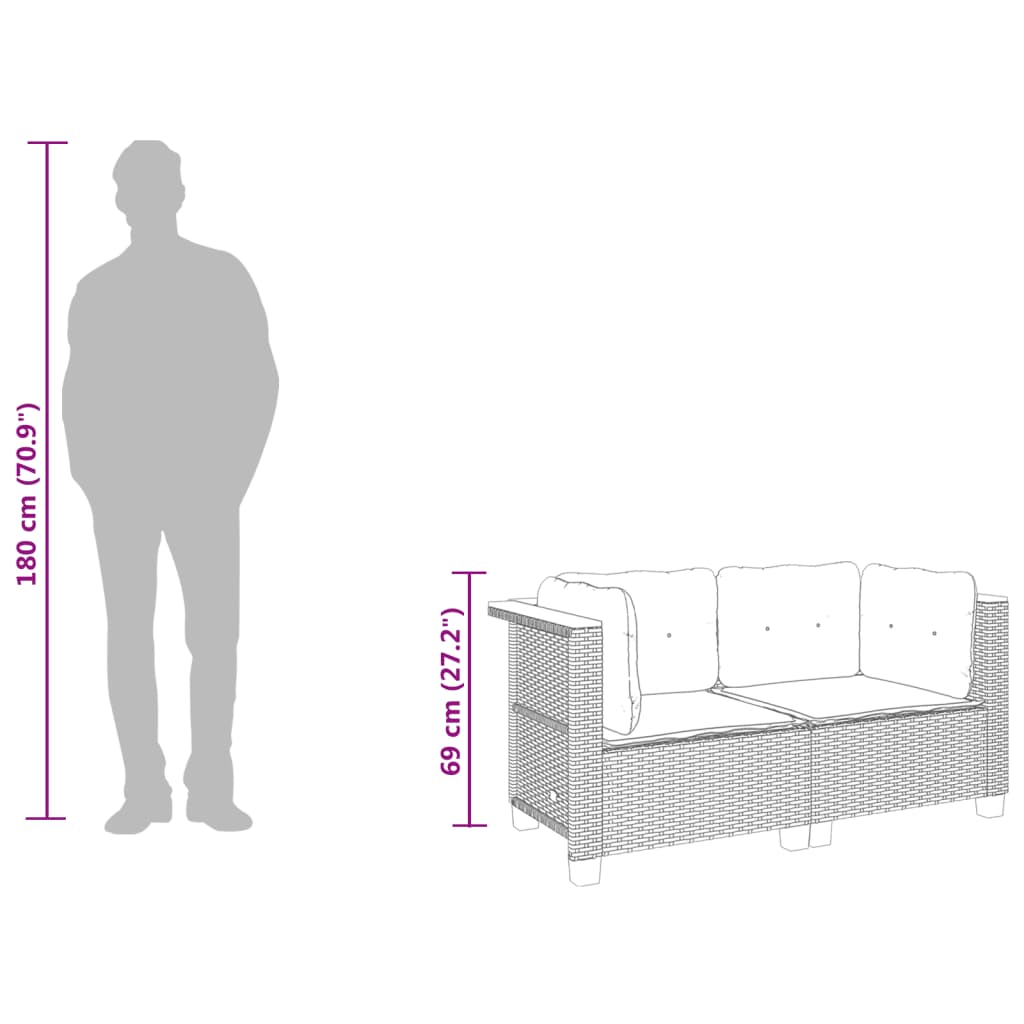 vidaXL Καναπέδες Κήπου Γωνιακοί με Μαξιλάρια 2 τεμ. Μαύρο Συνθ. Ρατάν