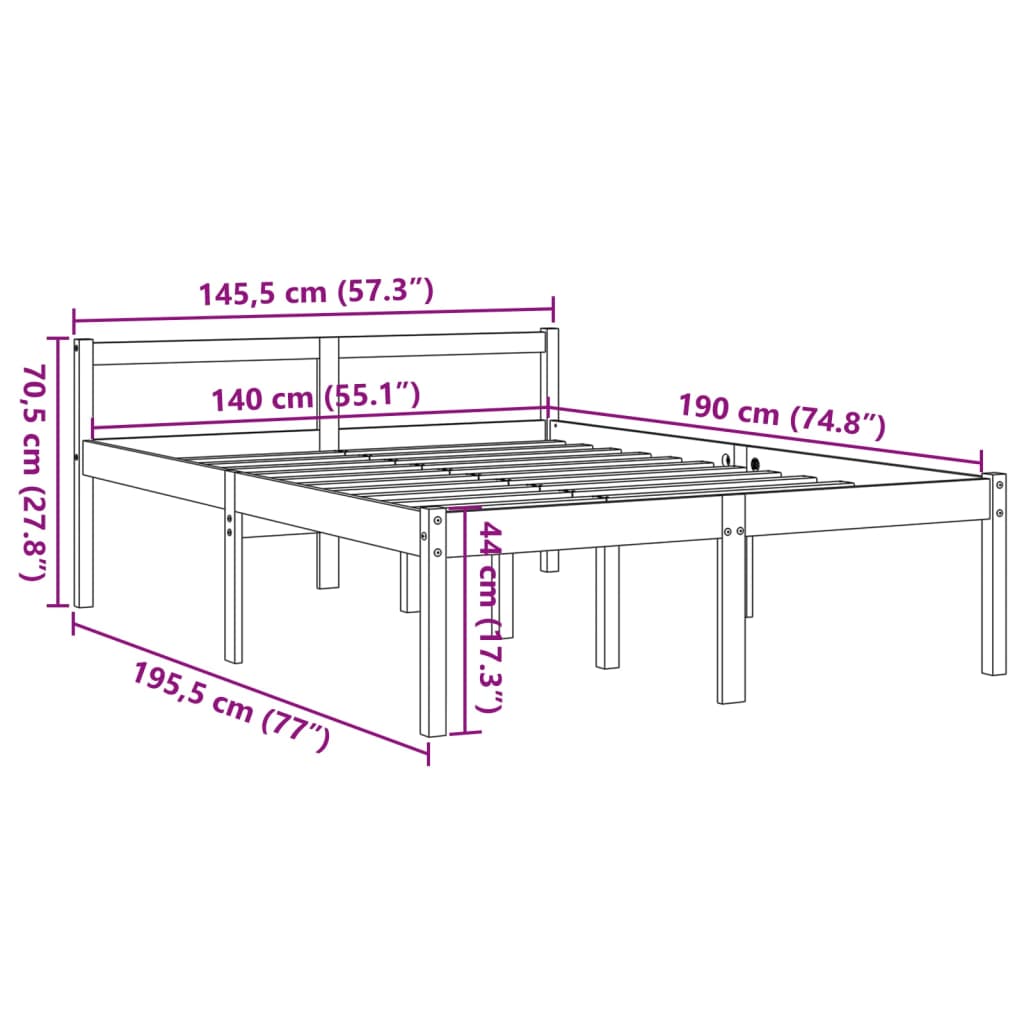 vidaXL Κρεβάτι Ηλικιωμένων Καφέ Κεριού 140x190εκ από Μασίφ Ξύλο Πεύκου
