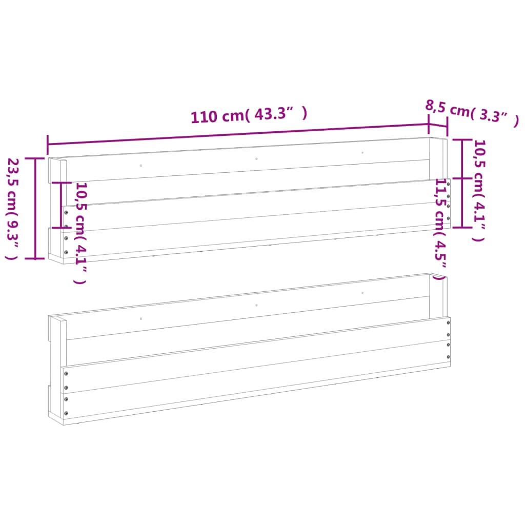 vidaXL Παπουτσοθήκη Επιτοίχια 2 τεμ. Μελί 110x8,5x23,5 εκ. Μασίφ Πεύκο