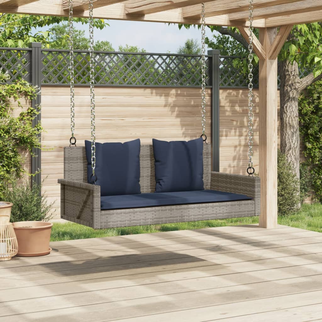 vidaXL Παγκάκι Κούνιας με Μαξιλάρια Γκρι 119 x 56 x 48 εκ. από Συνθετικό Ρατάν