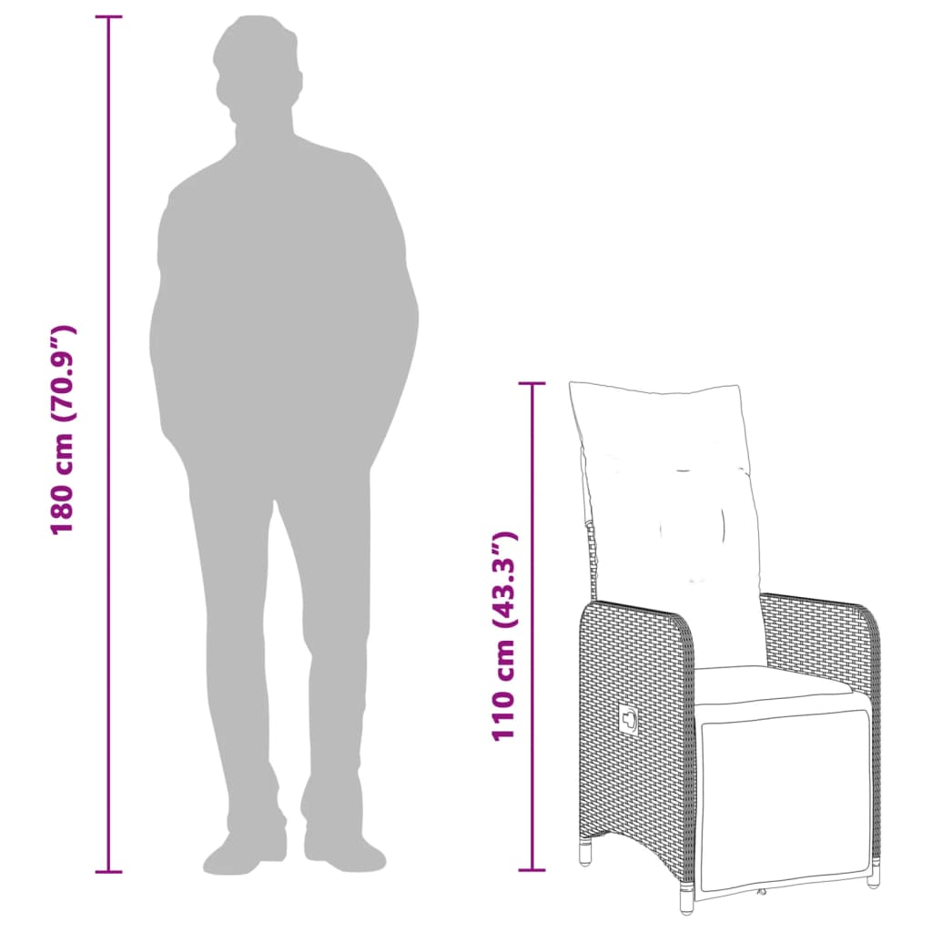 vidaXL Πολυθρόνες Κήπου Ανακλ/νες 2 τεμ. Μαύρες Συνθ. Ρατάν+Μαξιλάρια