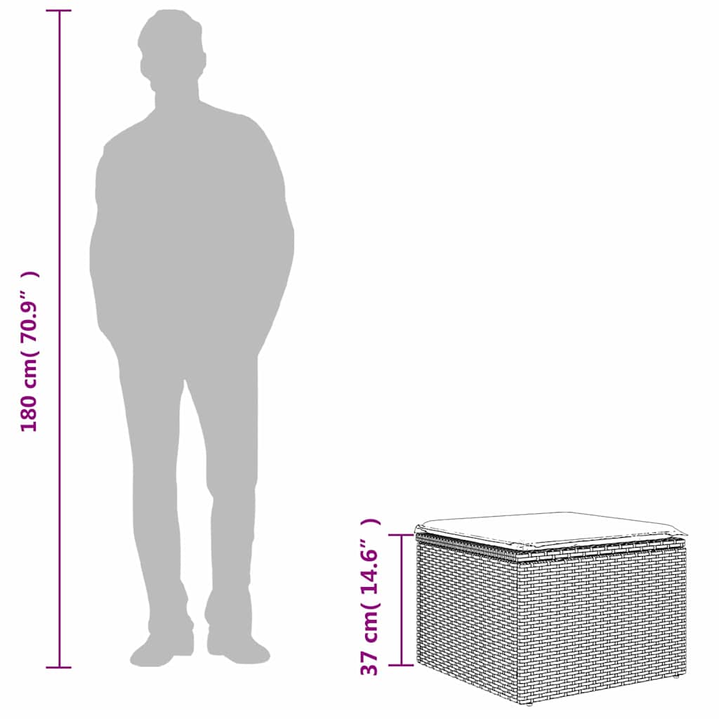 vidaXL Σκαμπό Κήπου με μαξιλάρι Γκρι 55 x 55 x 37 εκ συνθετικό ρατάν