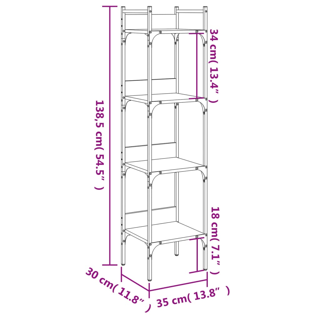 vidaXL Βιβλιοθήκη 4 Επιπέδων Μαύρη 35 x 30 x 138,5 εκ. Επεξεργ. Ξύλο
