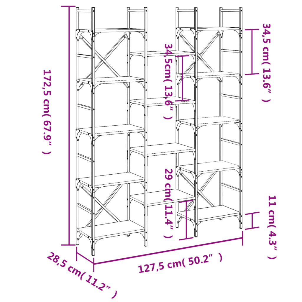 vidaXL Βιβλιοθήκη Μαύρη 127,5x28,5x172,5 εκ. από Επεξεργασμένο Ξύλο