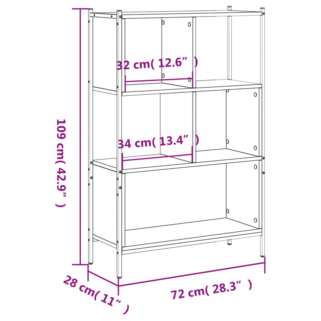 vidaXL Βιβλιοθήκη Καφέ Δρυς72x28x109 εκ. από Επεξεργασμένο Ξύλο