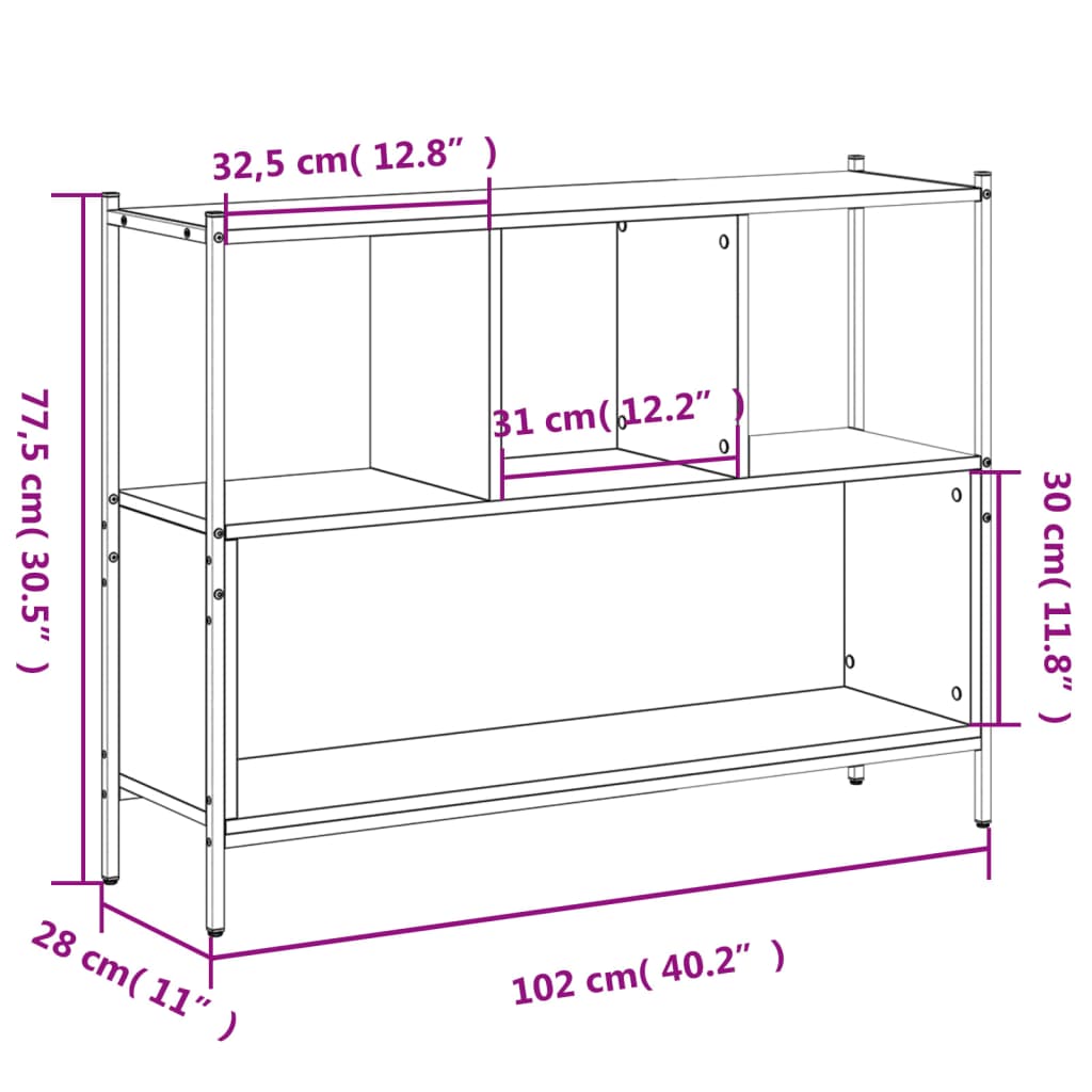 vidaXL Βιβλιοθήκη Καφέ Δρυς 102x28x77,5 εκ. από Επεξεργασμένο Ξύλο